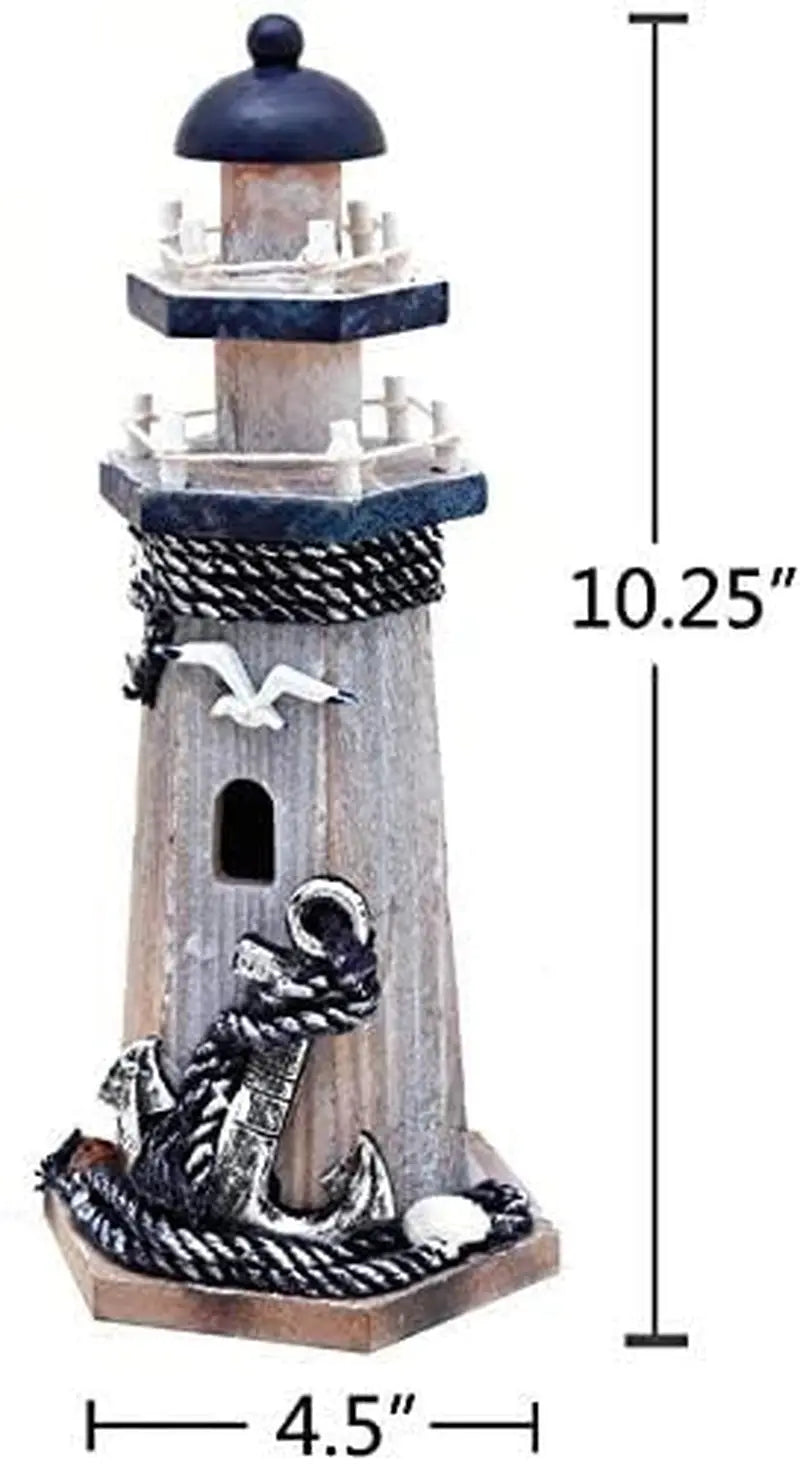 "10.25” Wooden Lighthouse Ornament - Nautical Tabletop Decoration for Coastal and Beach House Decor"-Allen Cozy Haven Store