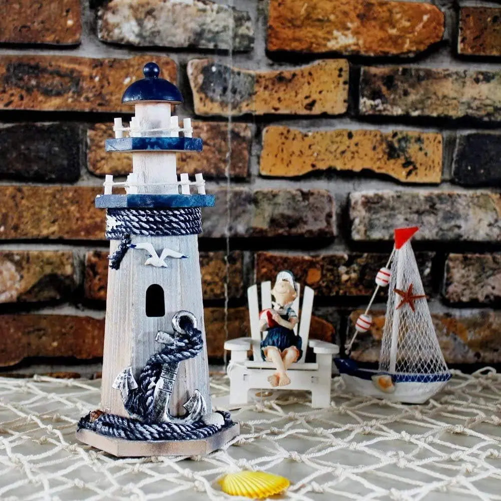 "10.25” Wooden Lighthouse Ornament - Nautical Tabletop Decoration for Coastal and Beach House Decor"-Allen Cozy Haven Store
