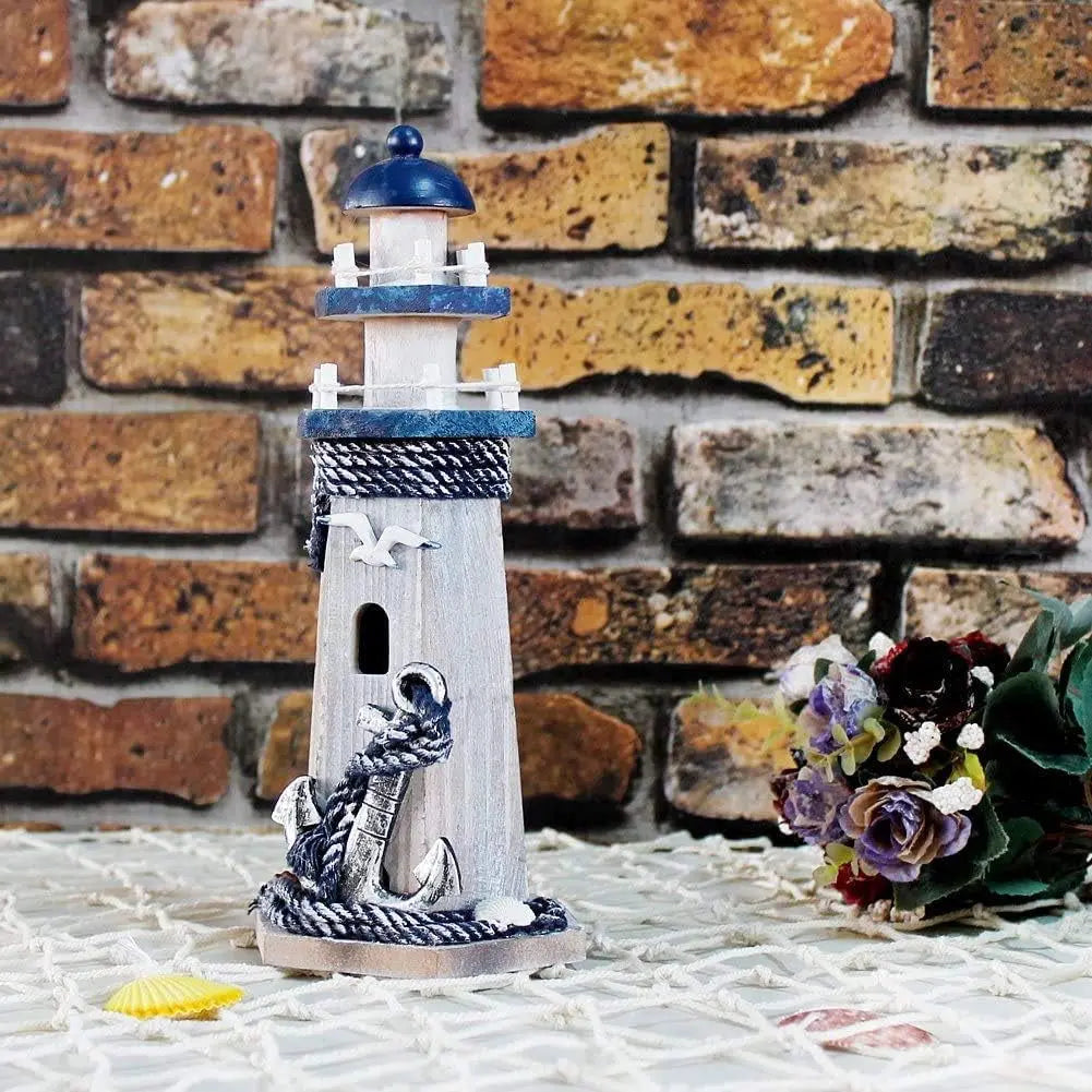 "10.25” Wooden Lighthouse Ornament - Nautical Tabletop Decoration for Coastal and Beach House Decor"-Allen Cozy Haven Store